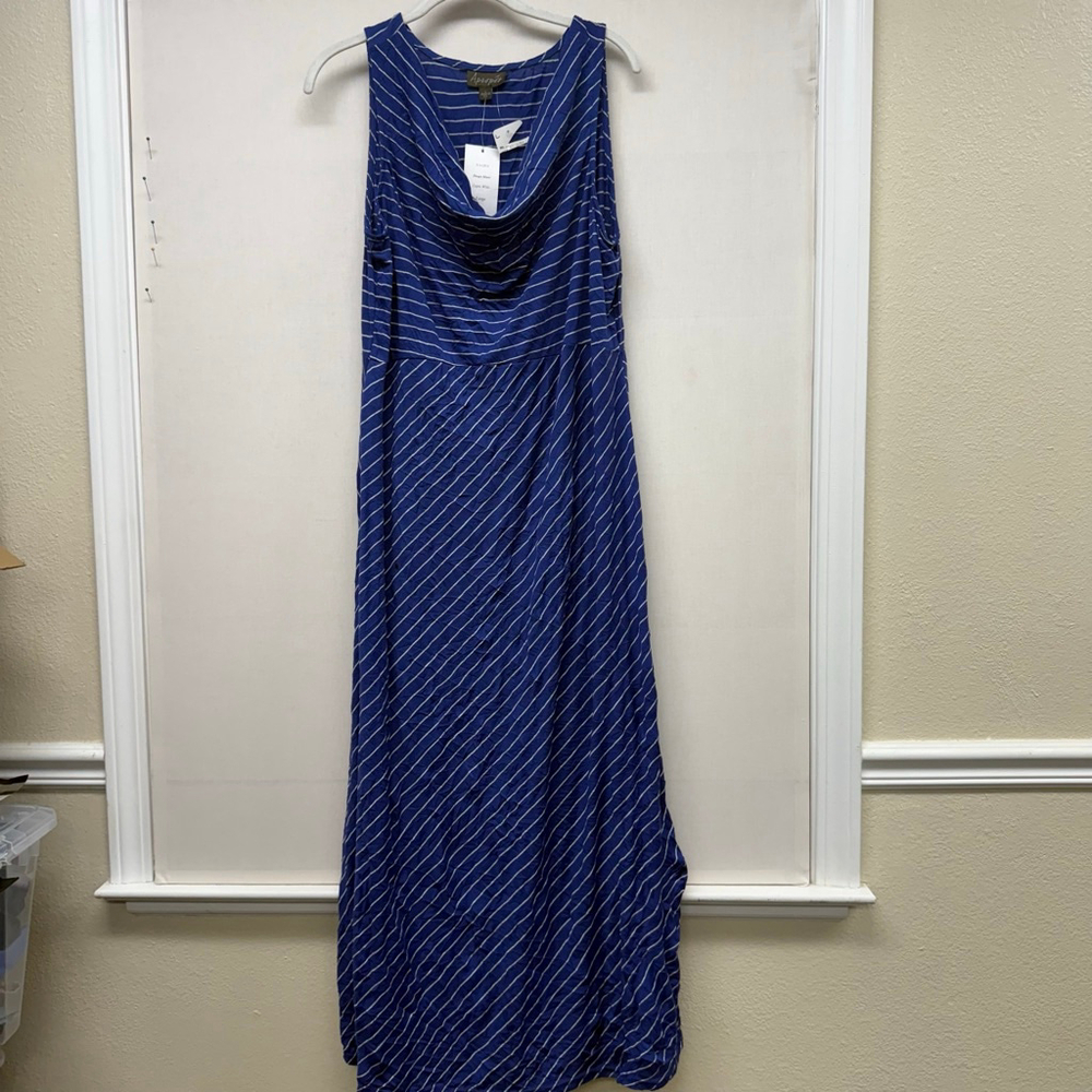 Women's Apropos Blue White Stripe Drape Maxi Dress L